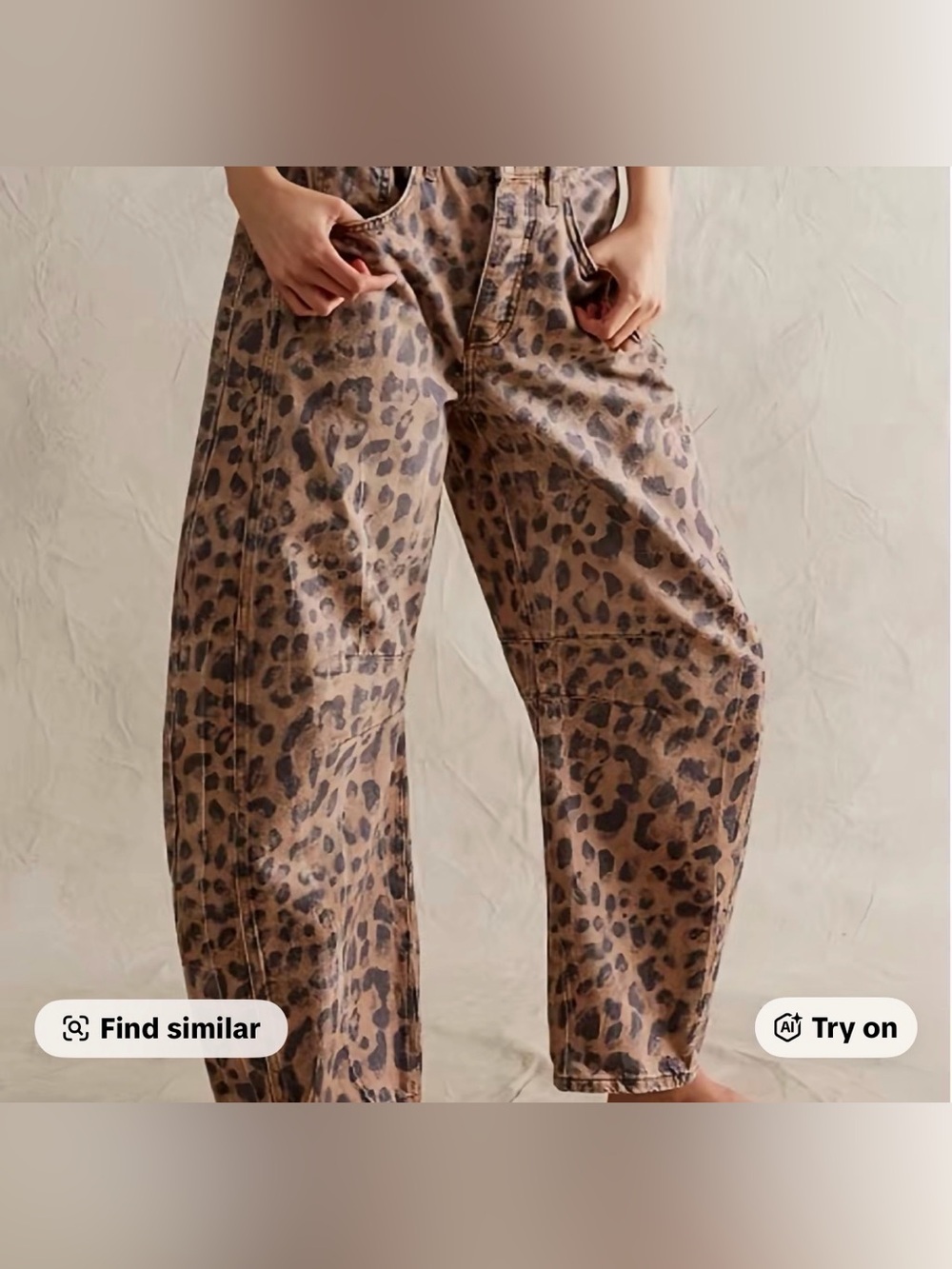 NWT  UTCOCO Brown Leopard Print High Rise Barrel Wide Leg Cropped Jeans. Size XL